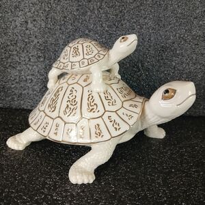 Ceramic Turtle Figurine Set - White and Brown
